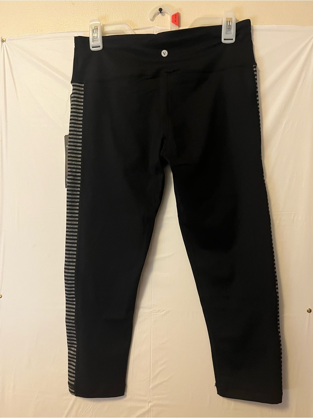 Velocity Black Leggings with Silver Stripe Side Panels